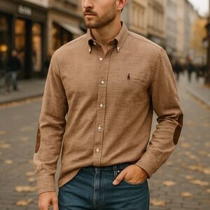 Polo Ralph Lauren Bradford Classic Fit Plaid Button Up Shirt Men’s M Elbow Patch